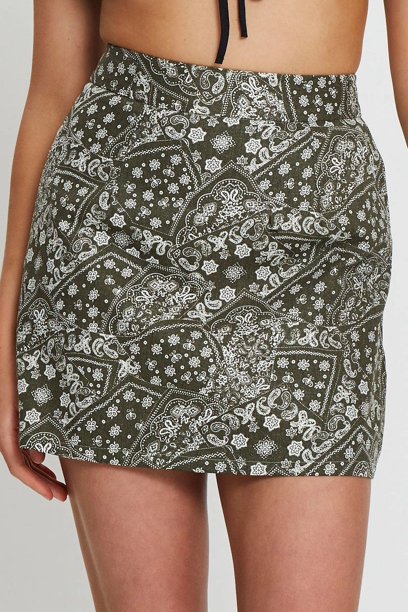 Print Demin Skirt Mini