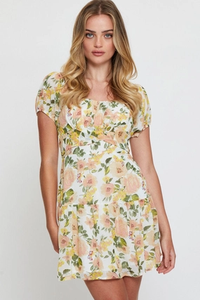Print Mini Dress Long Sleeve Square Neck