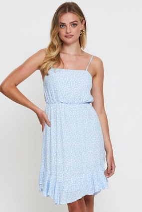 Print Mini Dress Sleeveless Square Neck