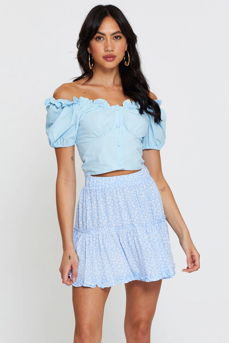 Print Mini Skirt Elastic Waist