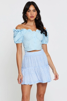 Print Mini Skirt Elastic Waist