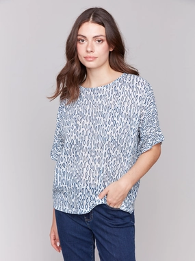 Printed Cotton Gauze Dolman Blouse - Fish
