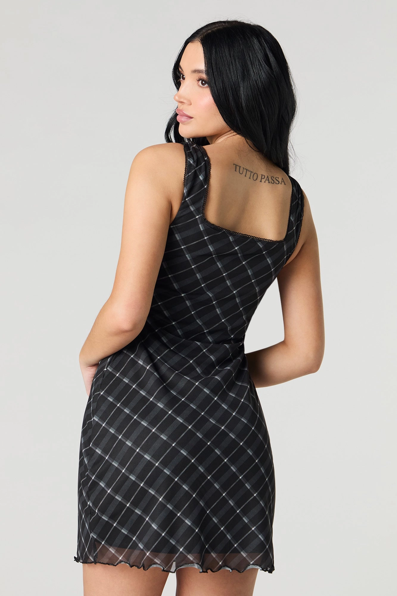 Printed Mesh Tie Front A-Line Mini Dress