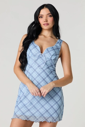 Printed Mesh Tie Front A-Line Mini Dress