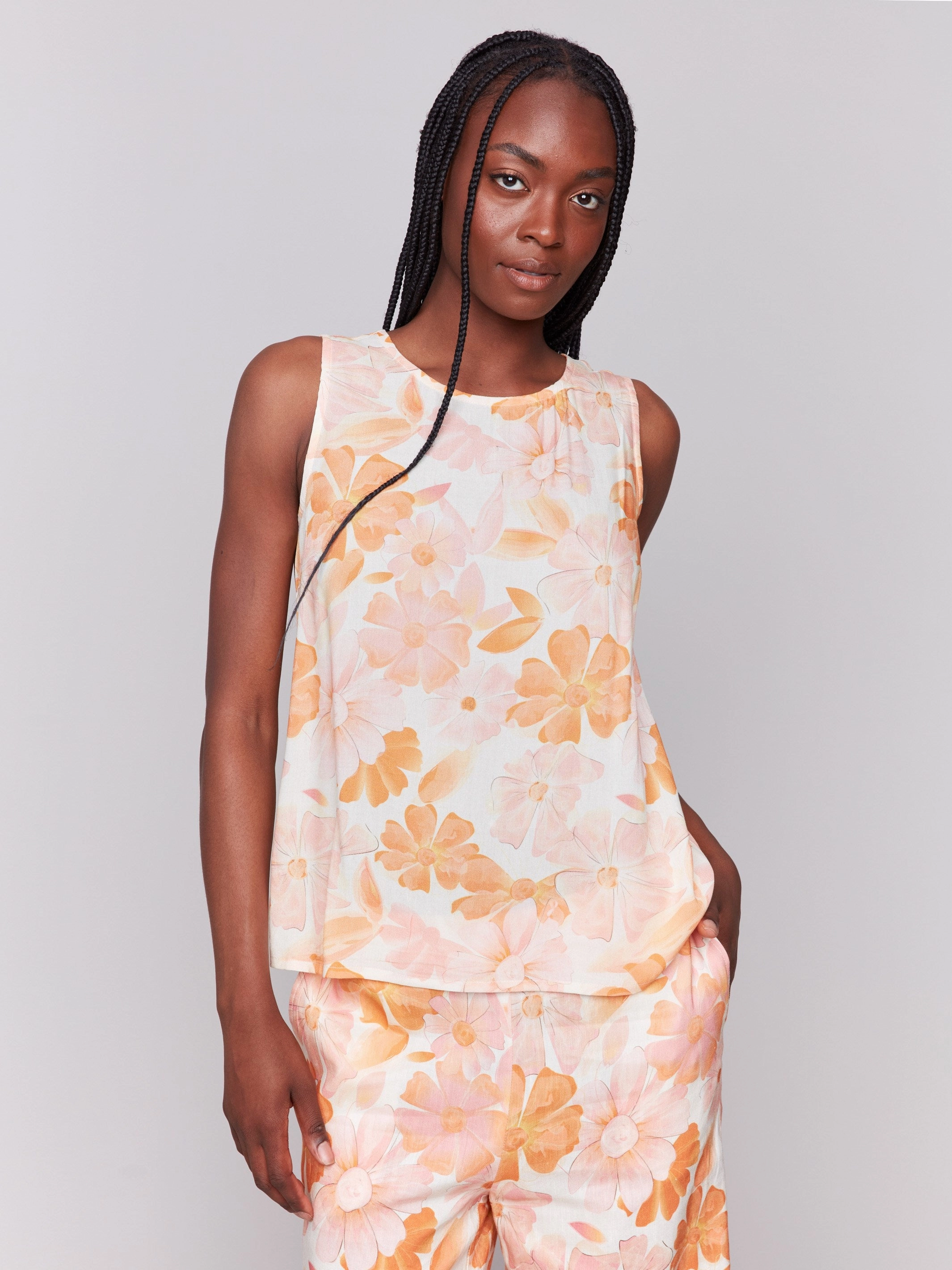 Printed Viscose Sleeveless Top - Blooming