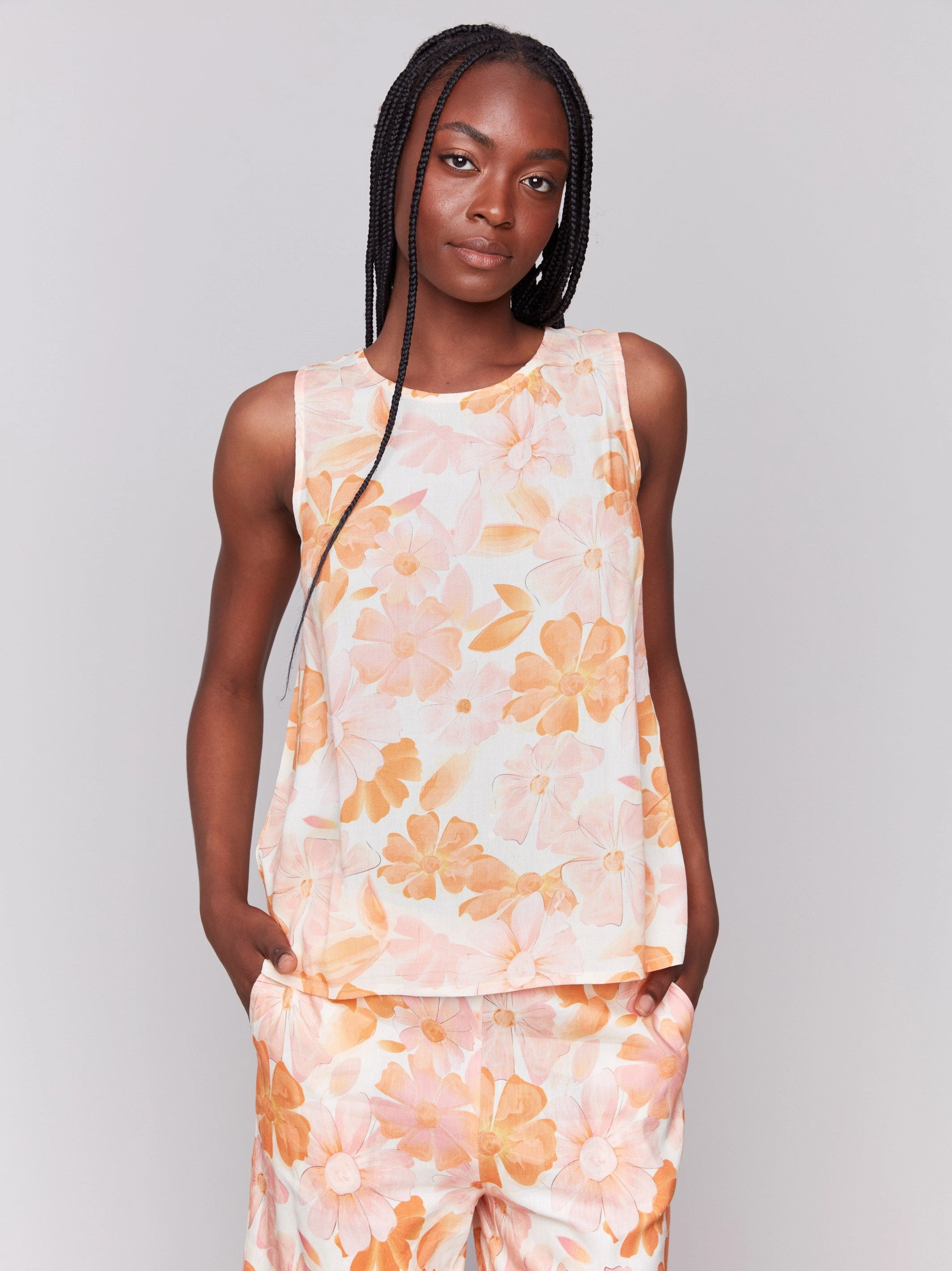 Printed Viscose Sleeveless Top - Blooming