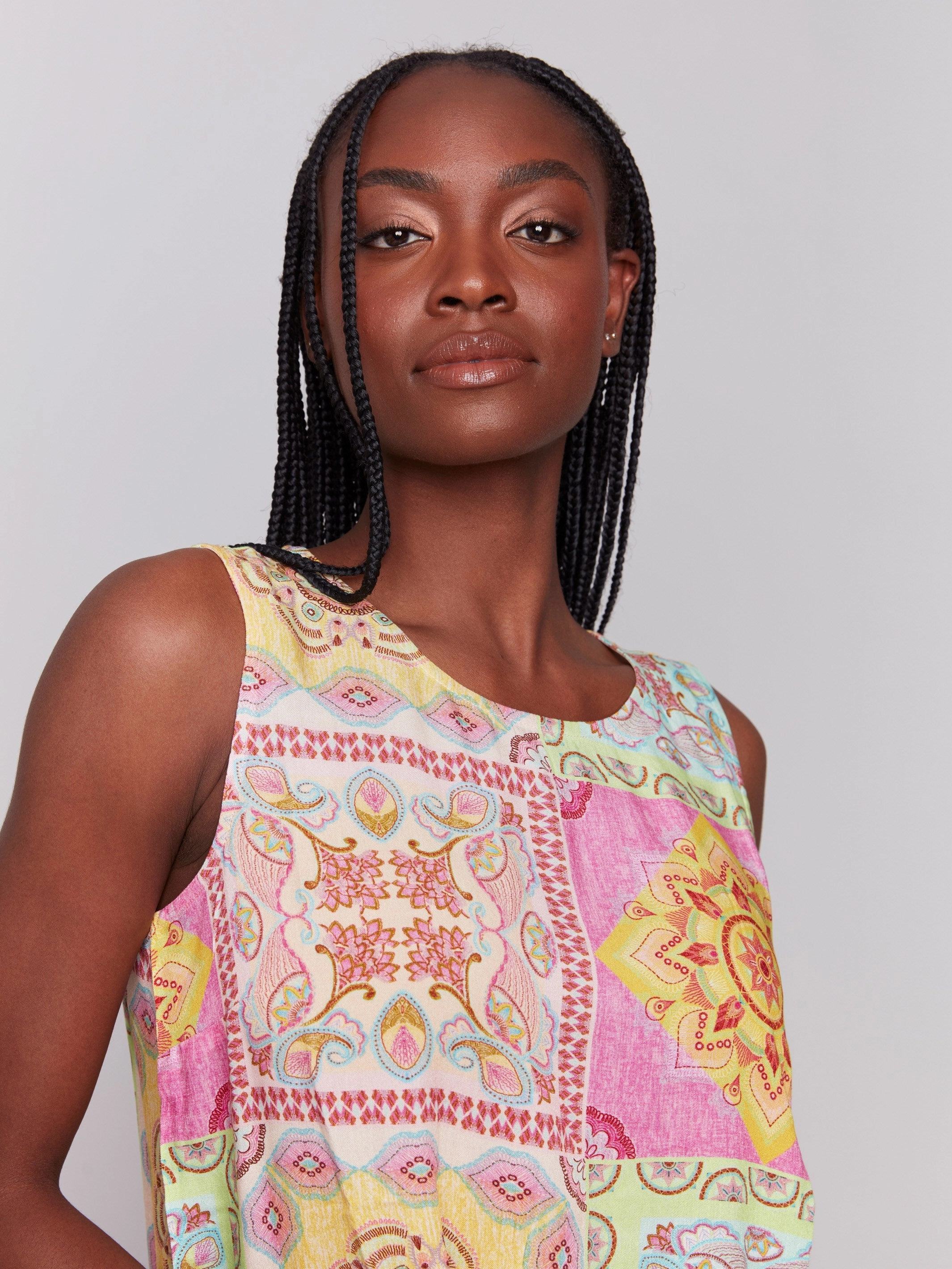 Printed Viscose Sleeveless Top - Carousel