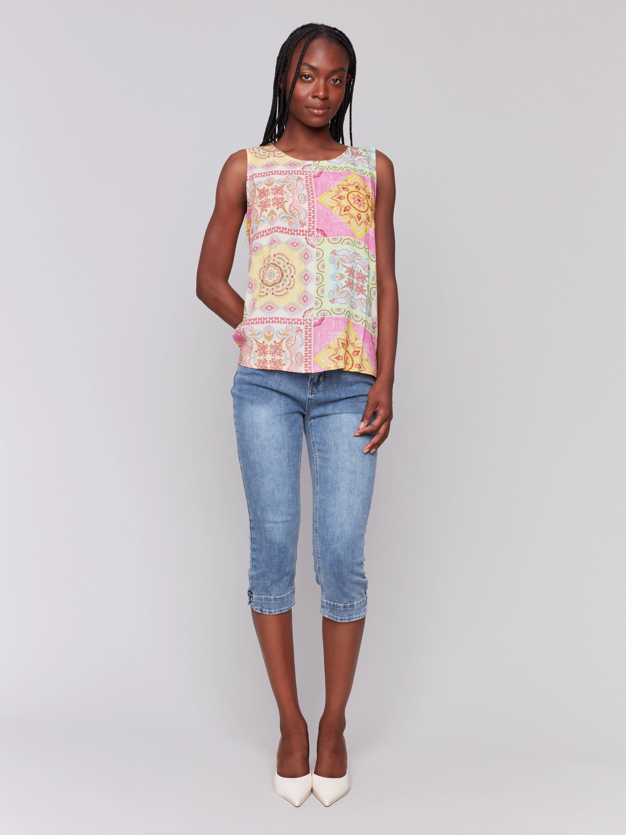 Printed Viscose Sleeveless Top - Carousel