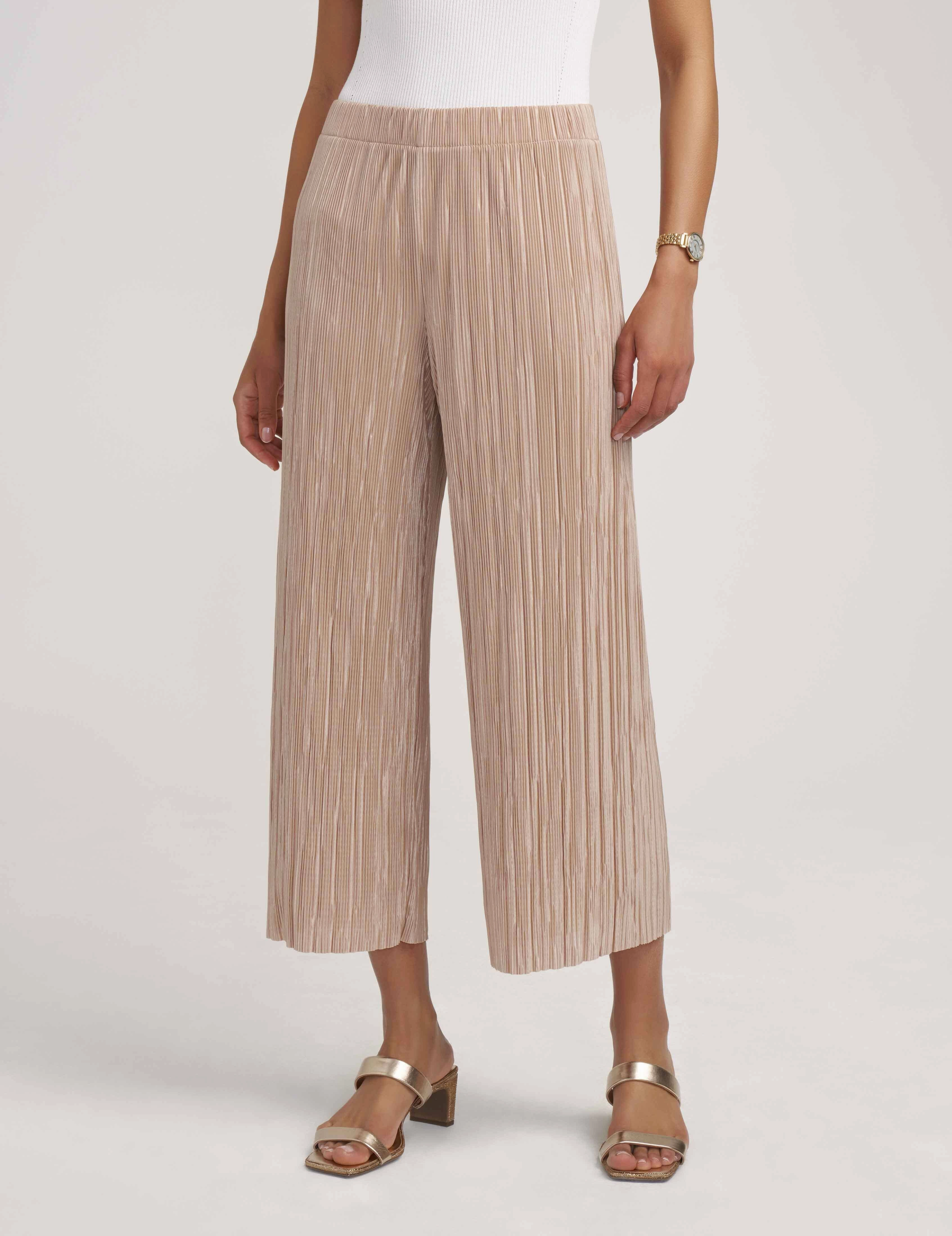 Pull On Pleated Knit Wide Leg Crop- Sale