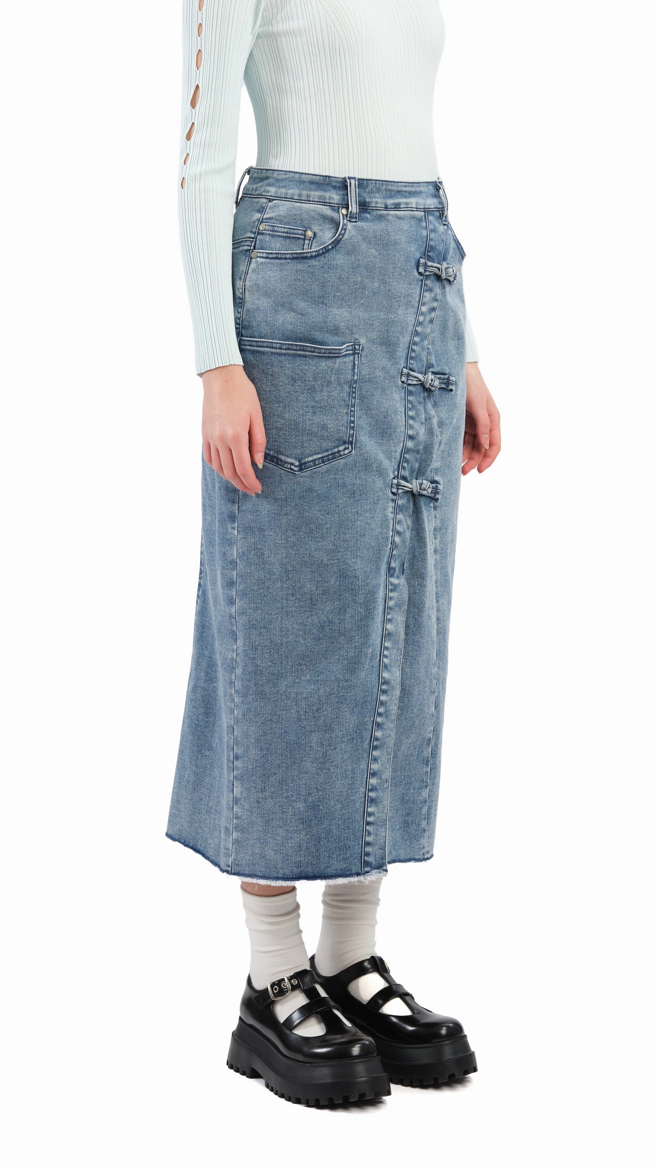 Rebuilt Denim Pencil Skirt