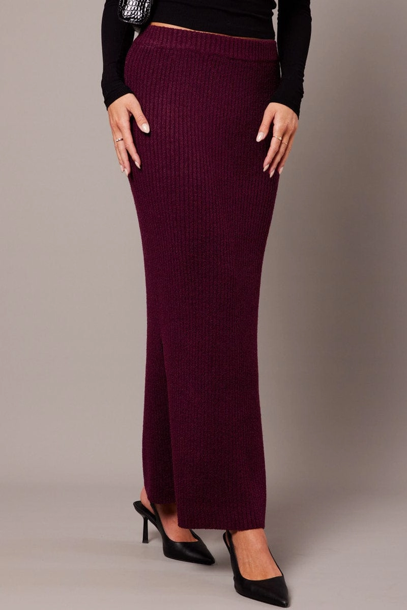 Red Knit Skirt High Rise Midi