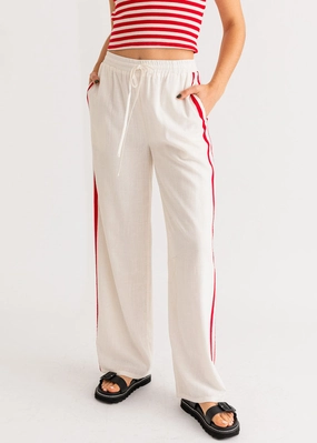 Ruby Side Stripe Pants - White & Red