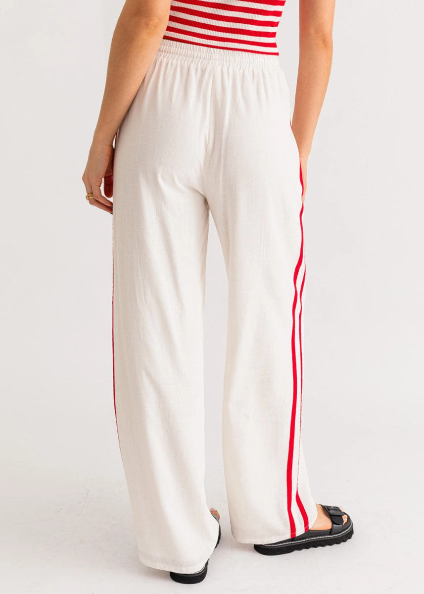 Ruby Side Stripe Pants - White & Red