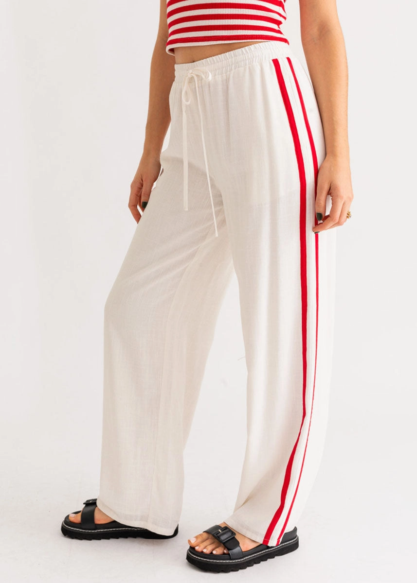 Ruby Side Stripe Pants - White & Red