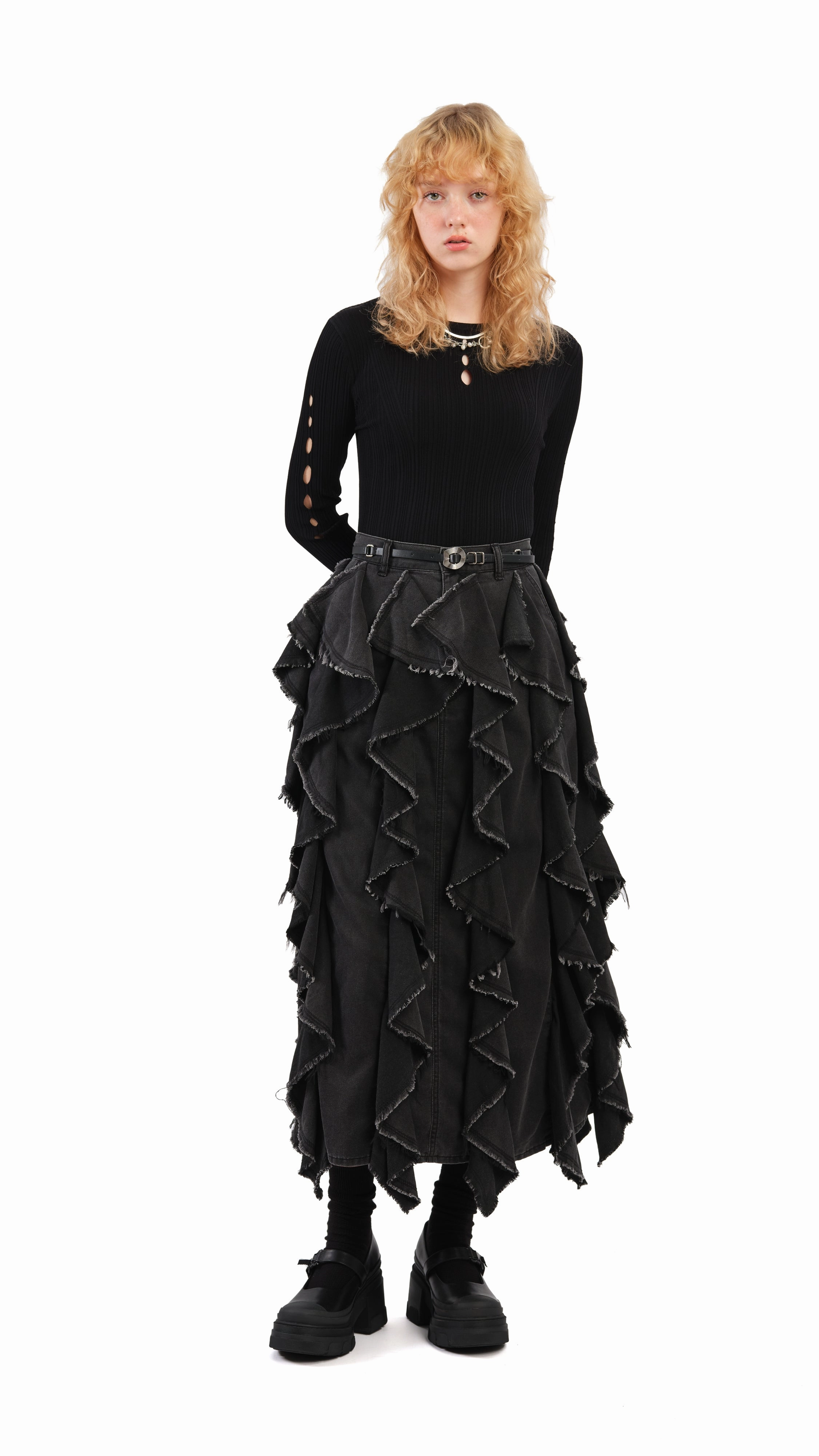 Ruffles Denim Skirt