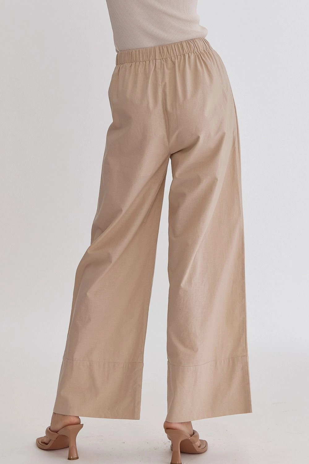 Solid High-Waisted Wide-Leg Linen Pants