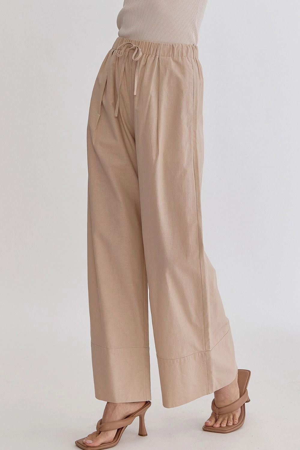 Solid High-Waisted Wide-Leg Linen Pants