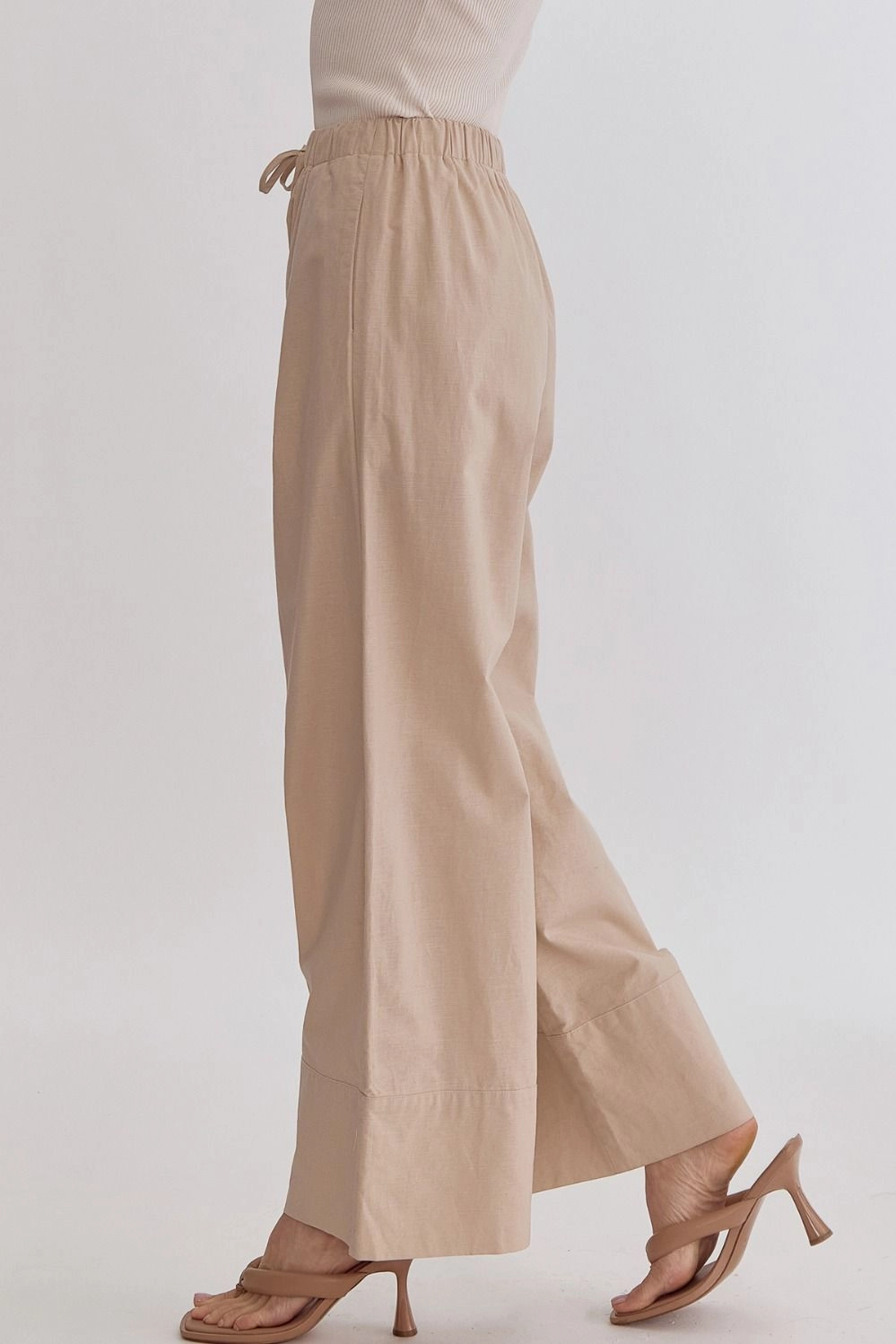 Solid High-Waisted Wide-Leg Linen Pants