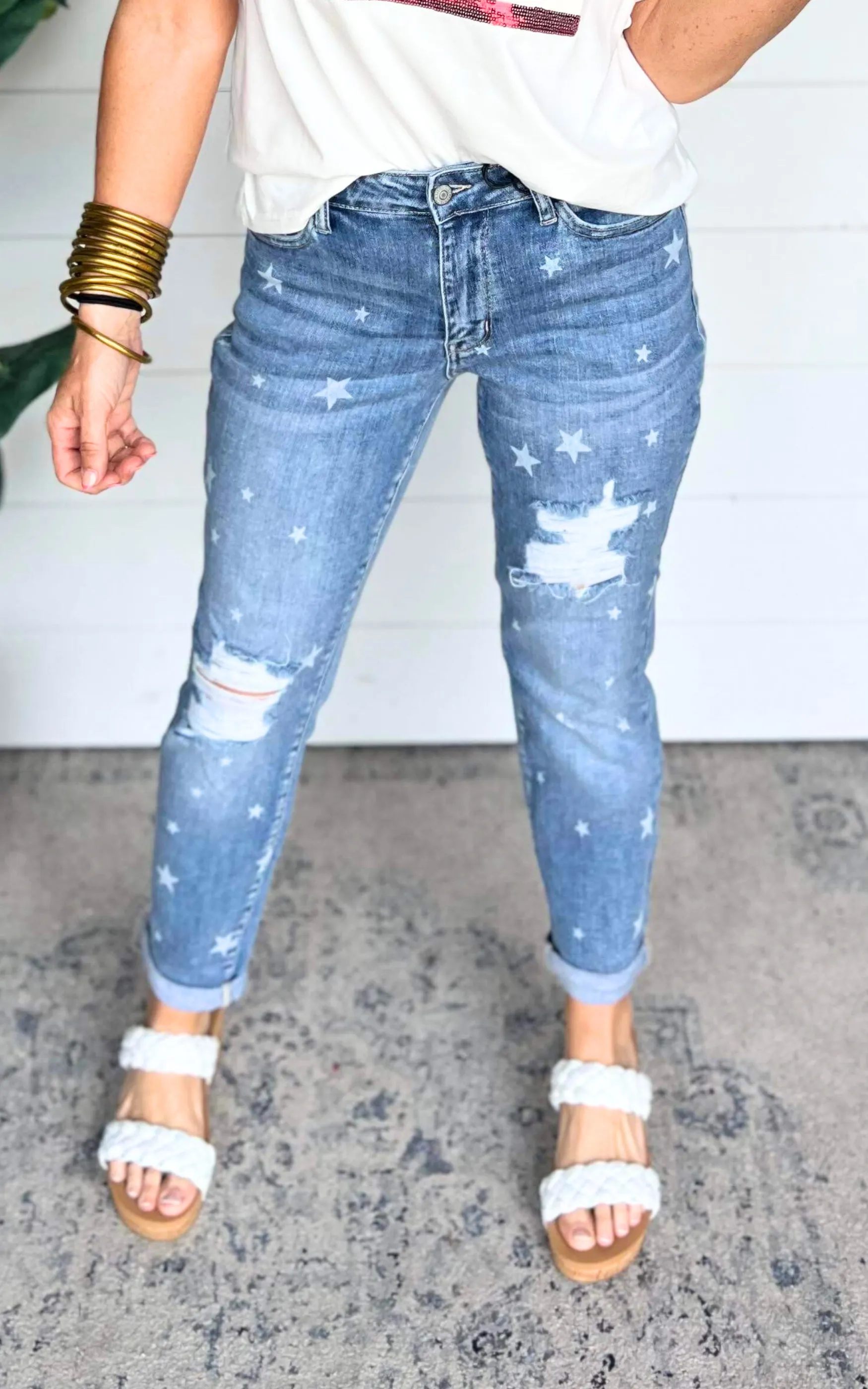 Star Crossed Destroy & Roll Cuff Boyfriend Denim Jeans | Judy Blue - Final Sale