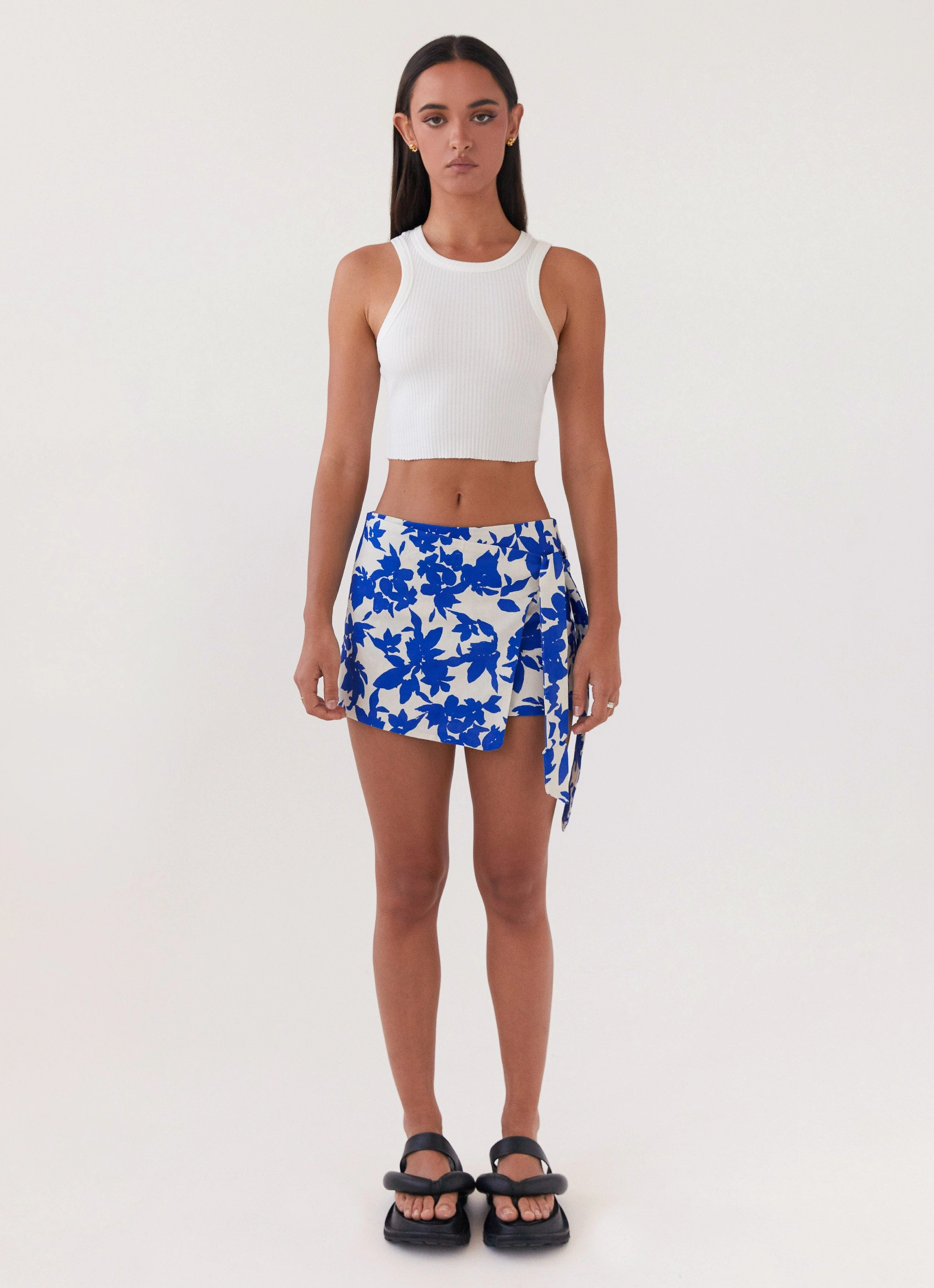 Steal Away Linen Wrap Skirt - Blue Floral