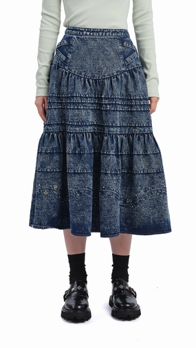 Stone-Washed Studded Denim Skirt
