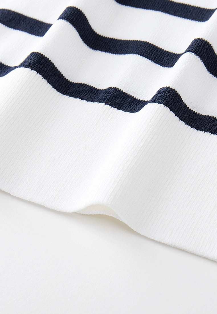 Stripped Shoulder-button Sleeveless Top