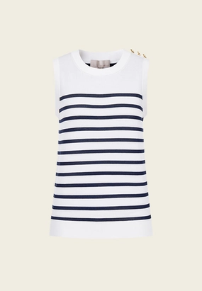 Stripped Shoulder-button Sleeveless Top