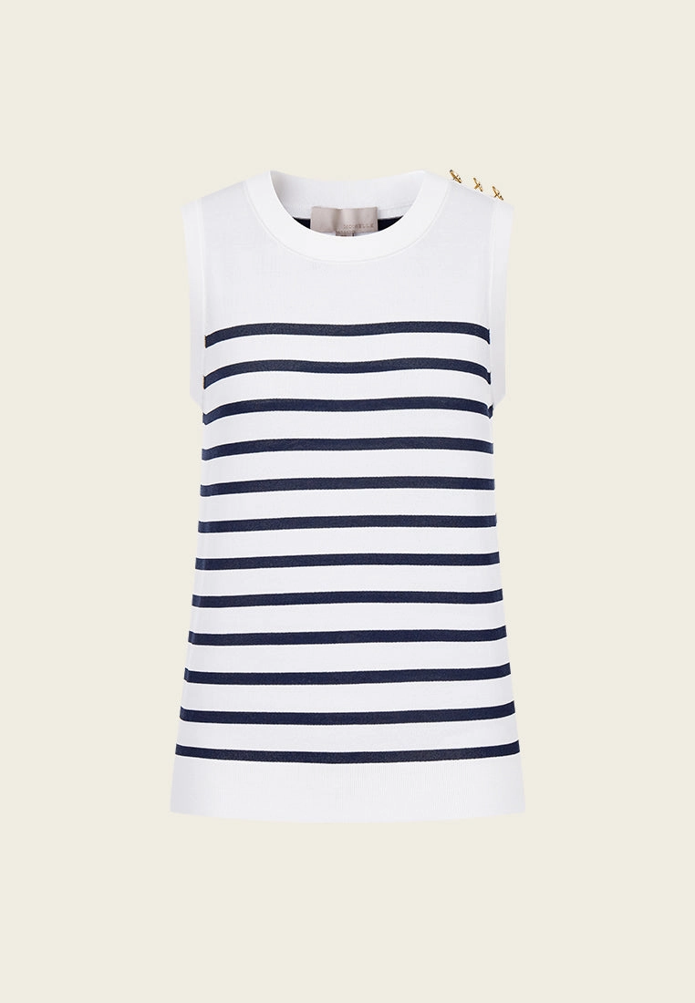 Stripped Shoulder-button Sleeveless Top