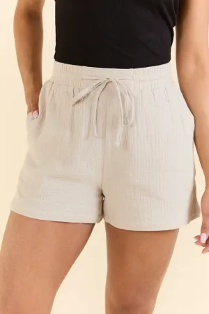 Summer Classic Drawstring Waist Taupe Shorts