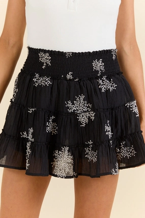 Through The Garden Black Embroidered Mini Skort