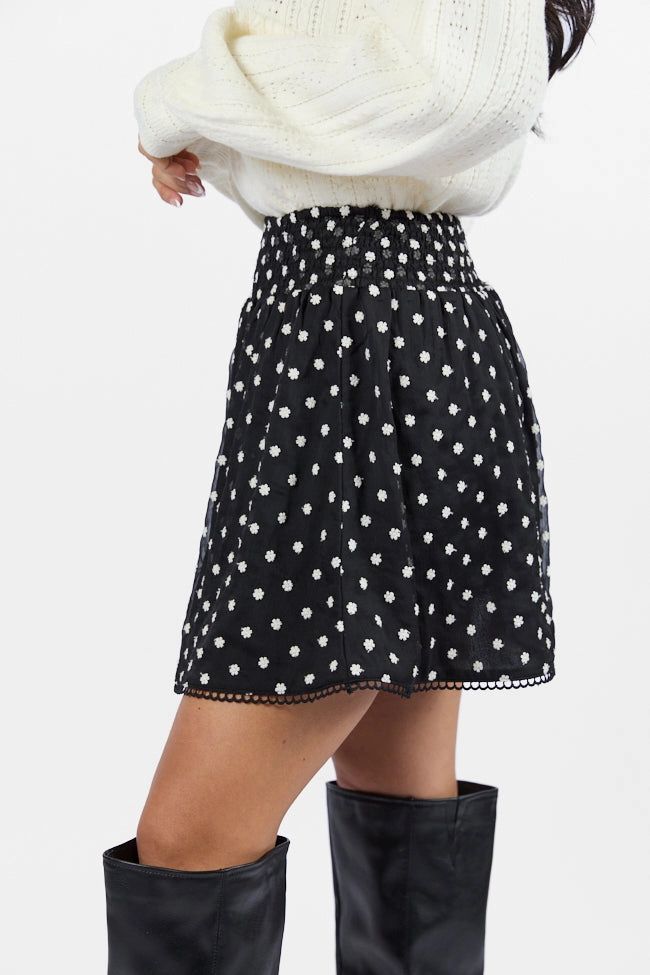 Through The Garden Black Floral Eyelet Trim Mini Skort SALE