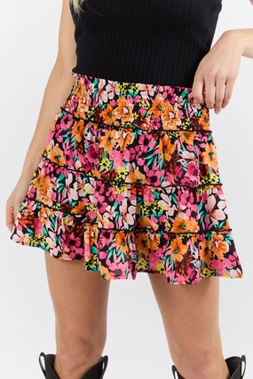 Through The Garden Black Multi Color Floral Mini Skort SALE