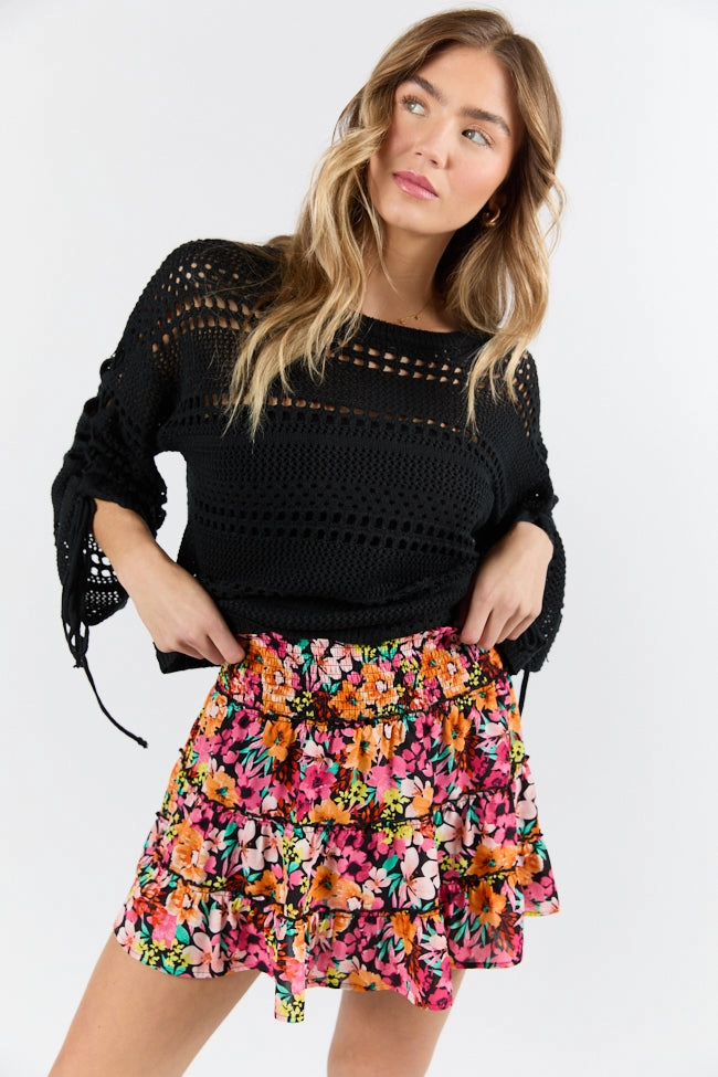 Through The Garden Black Multi Color Floral Mini Skort SALE