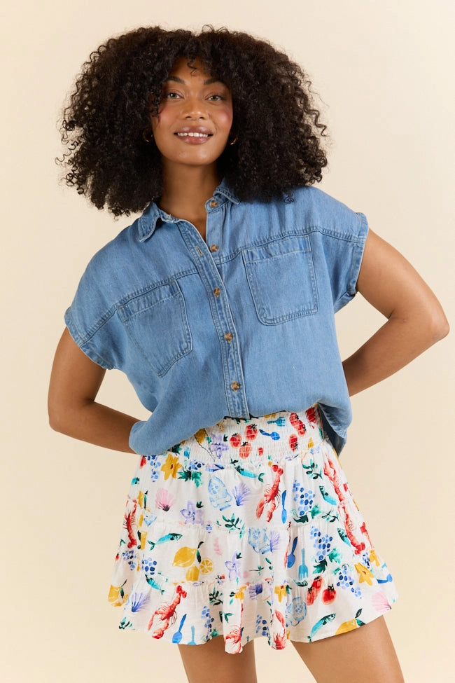 Through The Garden Ivory Multi Icon Mini Skort