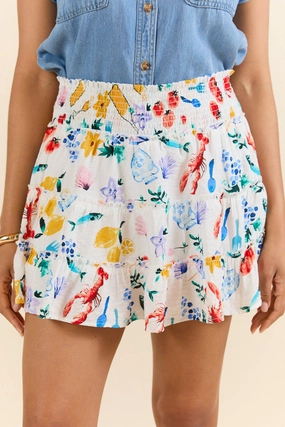 Through The Garden Ivory Multi Icon Mini Skort