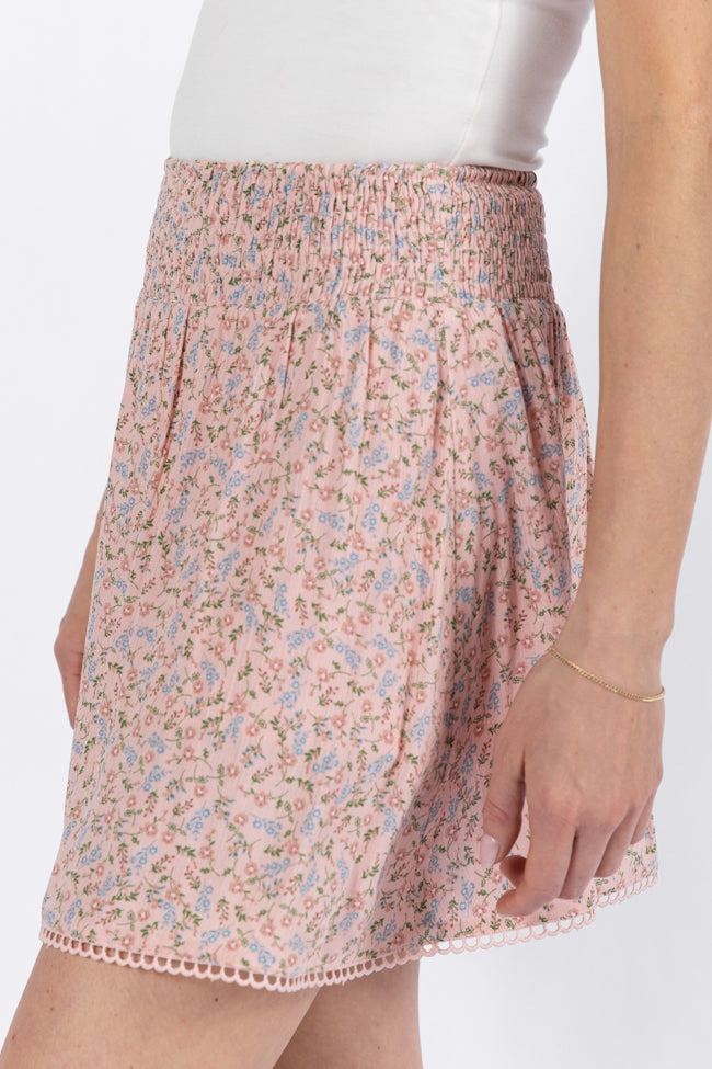 Through The Garden Pink Multi Floral Eyelet Trim Mini Skort SALE