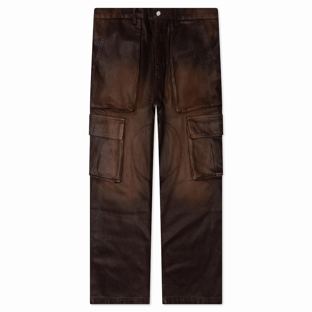 Waxed Denim Logo Cargo Pant -Brown Wash