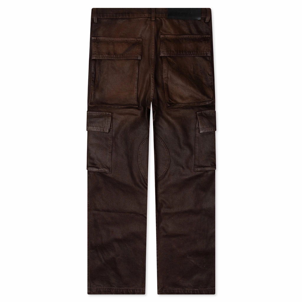 Waxed Denim Logo Cargo Pant -Brown Wash