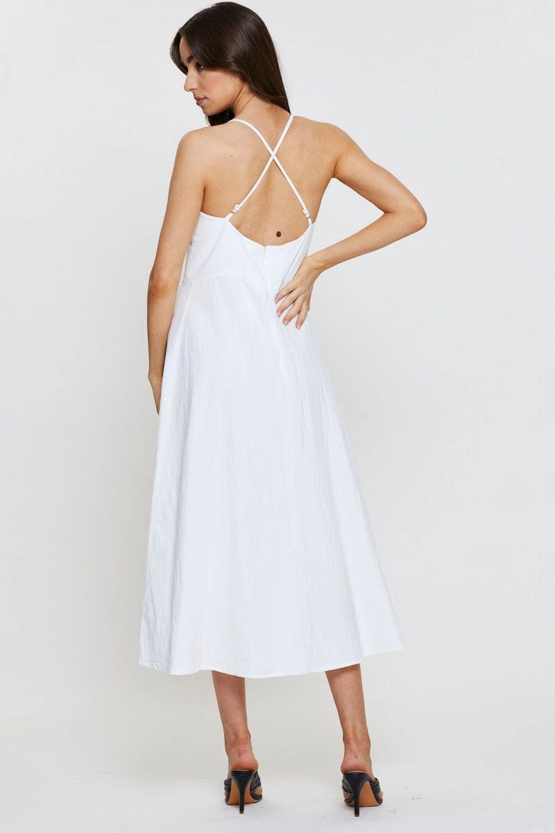 White A Line Dress Sleeveless Midi