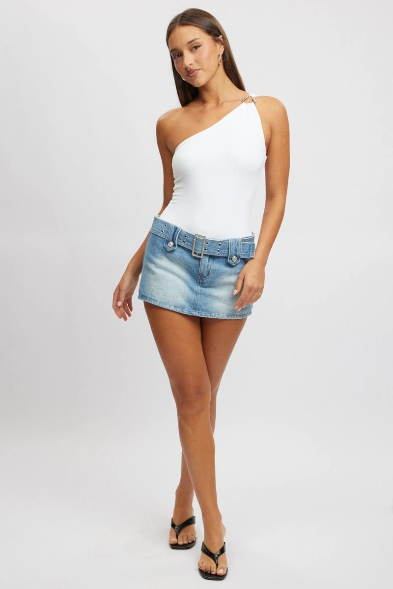 White Bodysuit One Shoulder Supersoft