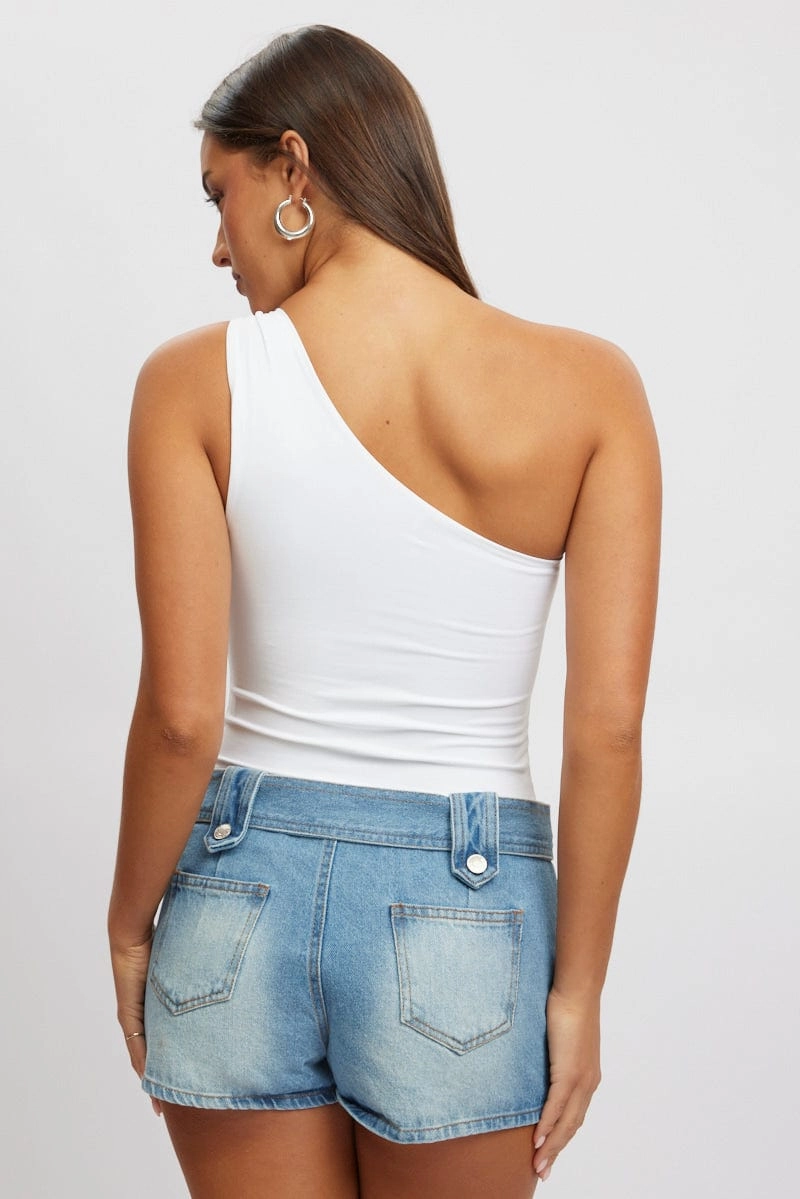 White Bodysuit One Shoulder Supersoft