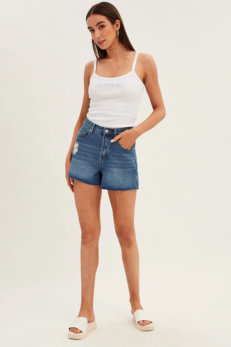 White Graphic Tank San Francisco Sleeveless Crop