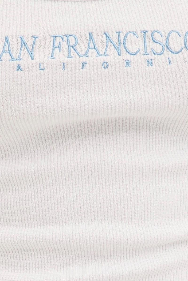 White Graphic Tank San Francisco Sleeveless Crop