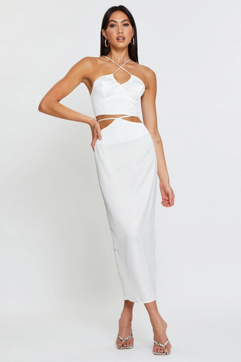White Slip Skirt Maxi Satin