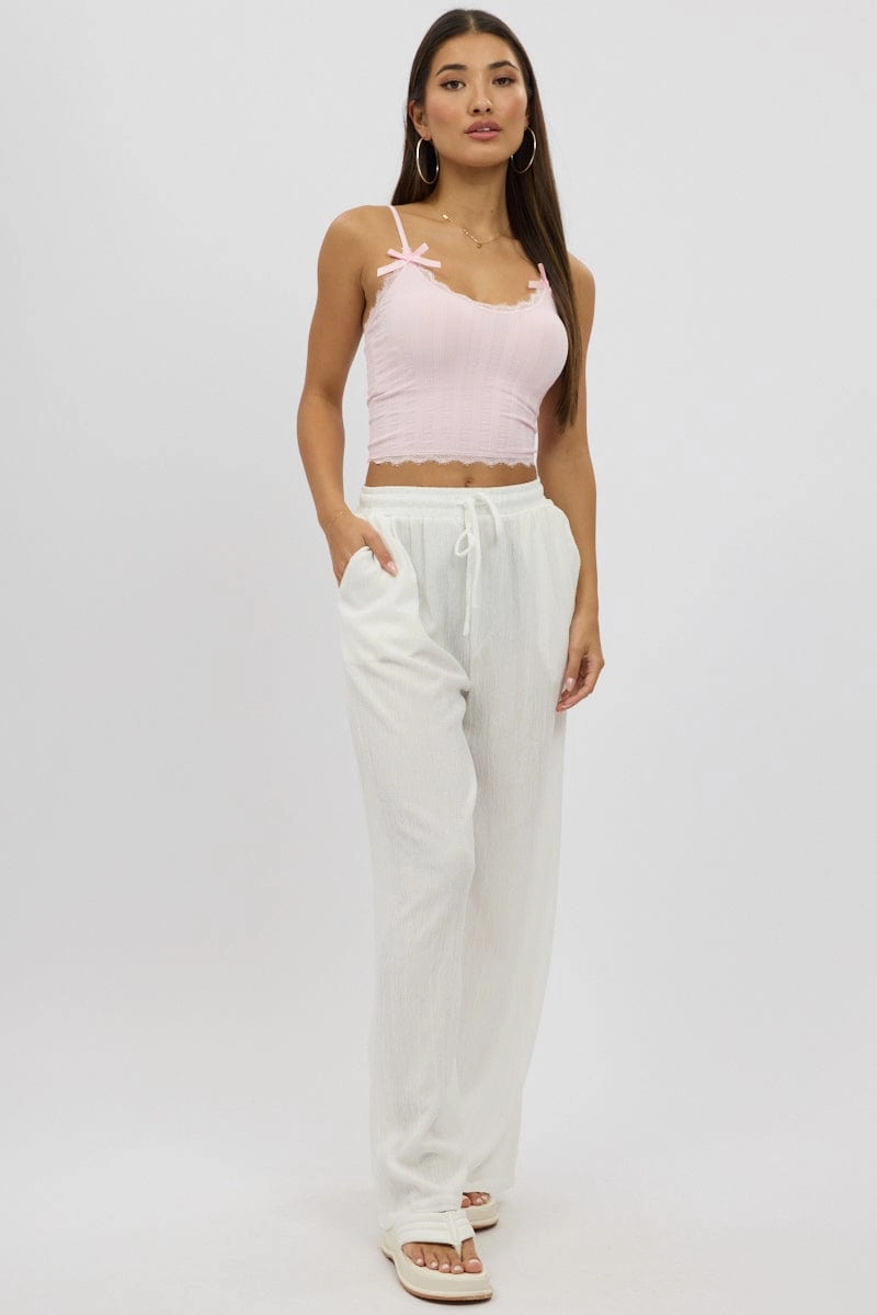 White Wide Leg Pants Elasticated Waist