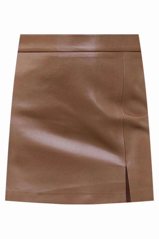 Wish I Could Go Back Brown Faux Leather Mini Skirt