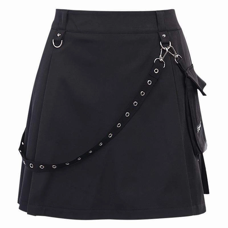 Women's Gothic A-line Skirts With Detachable Eyelets Belt&Pocket