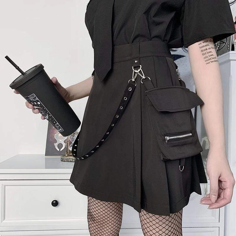 Women's Gothic A-line Skirts With Detachable Eyelets Belt&Pocket