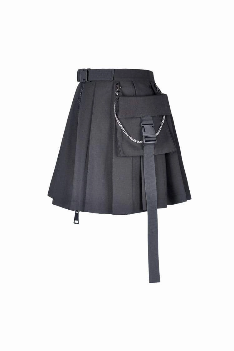 Women's Gothic Black Pleated Mini Skirt With Waist Pocket