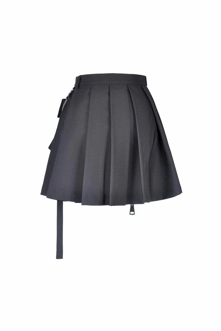 Women's Gothic Black Pleated Mini Skirt With Waist Pocket